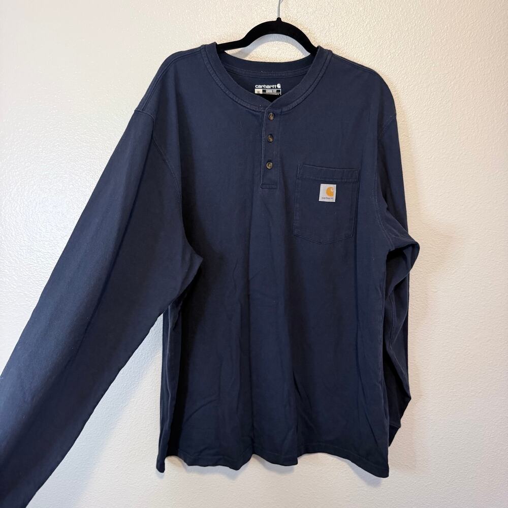 Carhartt Long Sleeve Loose Fit Classic Pocket Tee Navy Blue Men's XL